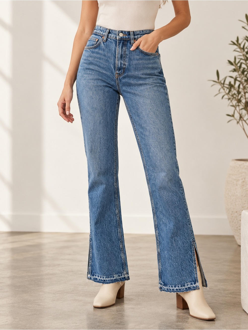 Reformation Lake High Rise Split Hem Bootcut Jeans Size 26